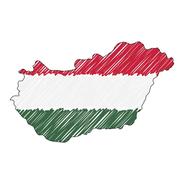 Венгрия нарисовала эскиз вручную. Векторная концепция иллюстрации флага, детский рисунок, каракули карты. Карта страны для инфографики, брошюр и презентаций выделена на белом фоне. Вектор — стоковый вектор