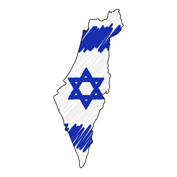 Izrael mapuje kreslené náčrtek. Konceptuální vlajka, obrázek, kresba, Klikyháky, mapa. Mapa země pro infografiku, brožury a prezentace izolované na bílém pozadí. Vektorové — Stockový vektor