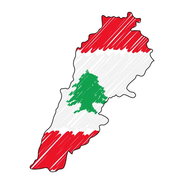 Liban Mapa ręcznie rysowane szkic. Wektor pojęcie flaga ilustracji, rysunek dla dzieci, Mapa bazgrołów. Mapa kraju dla infografiki, broszury i prezentacje na białym tle. Wektor — Wektor stockowy