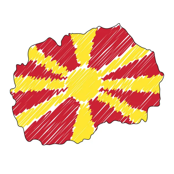 Македония нарисовала набросок вручную. Векторная концепция иллюстрации флага, детский рисунок, каракули карты. Карта страны для инфографики, брошюр и презентаций выделена на белом фоне. Вектор — стоковый вектор