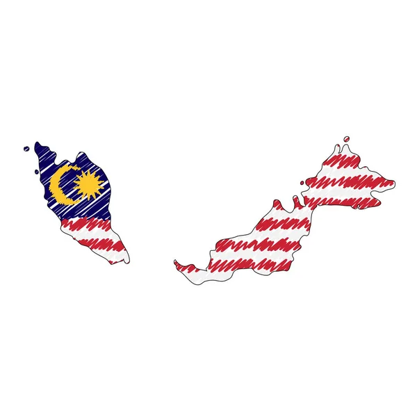 Malajzia Térkép kézzel rajzolt vázlat. Vektor koncepció illusztráció zászló, gyermek rajz, irkál Térkép. Ország Térkép infographic, prospektusok és prezentációk elszigetelt fehér alapon. Vektor — Stock Vector