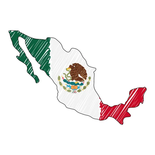 México mapa dibujado a mano boceto. Bandera de ilustración de concepto vectorial, dibujo para niños, mapa de garabatos. Mapa de país para infografía, folletos y presentaciones aisladas sobre fondo blanco. Vector — Vector de stock