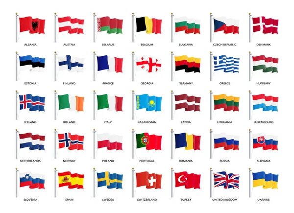 Banderas de Europa, ondeando en el viento - Colección de banderas del mundo vectorial — Archivo Imágenes Vectoriales