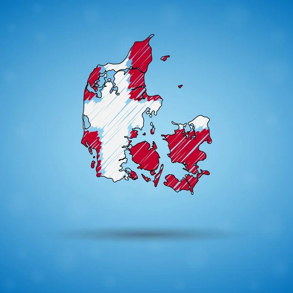 Scribble Térkép Dánia. Vázlat ország Térkép infographic, brosúrák és bemutatók, stilizált vázlat Térkép Dánia. Vektoros illusztráció — Stock Vector