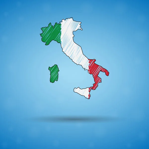 意大利的涂鸦地图。绘制国家地图，用于信息图、小册子和演示文稿，意大利风格化草图地图。矢量插图 — 图库矢量图片