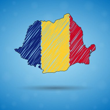 Romanya karalama haritası. Bilgi grafiği, broşürler ve sunumlar için Kroki Ülke haritası, Romanya'nın stilize kroki haritası. Vektör çizimi