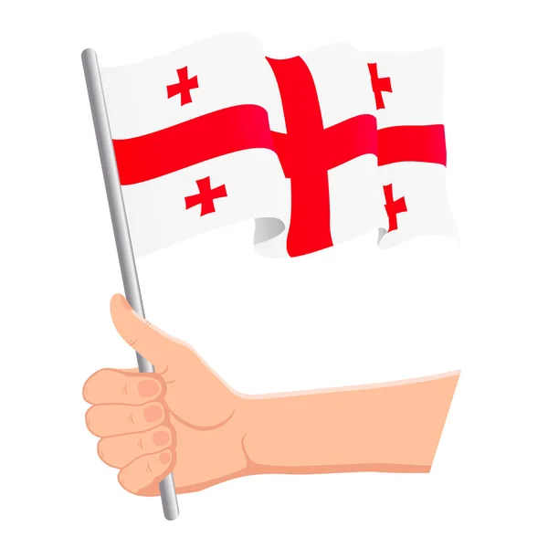 グルジアの国旗を手に持って手を振る。ファン、独立記念日、愛国的な概念。ベクトルイラスト — ストックベクタ