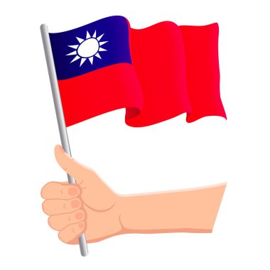 Tayvan'ın ulusal bayrağını el ele tutuşup sallıyor. Hayranlar, bağımsızlık günü, vatansever lik anlayışı. Vektör çizimi