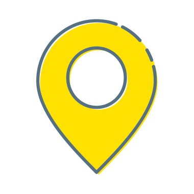 Harita pimleri düz basit tarzda elips ile konum simgesi ni işaretleyin. Beyaz arka plan üzerinde sarı yuvarlak şekiller. Vektör illüstrasyon web tasarım elemanı