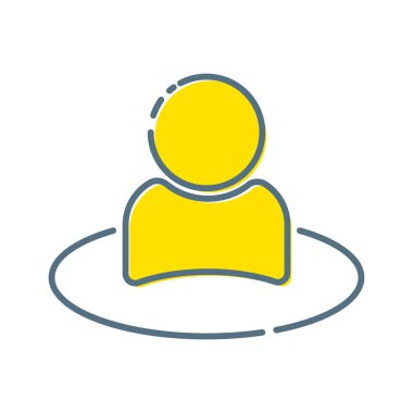 Bir kişinin silueti ile harita işaretçisi, Harita pin simgesi, Gps konum sembolü, Kişinin Konumu. Coğrafi etiket ve insan vektör illüstrasyonu