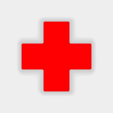 Kırmızı çemberde beyaz haç. İlk yardım ikonu. Vektör illüstrasyonu