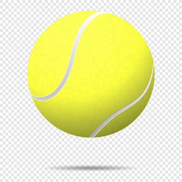 Primer plano realista de la pelota de tenis voladora vectorial aislado sobre fondo transparente. Plantilla diseño . — Vector de stock