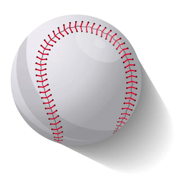 Realistische honkbal bal in beweging met schaduw over witte achtergrond. Vector illustratie — Stockvector