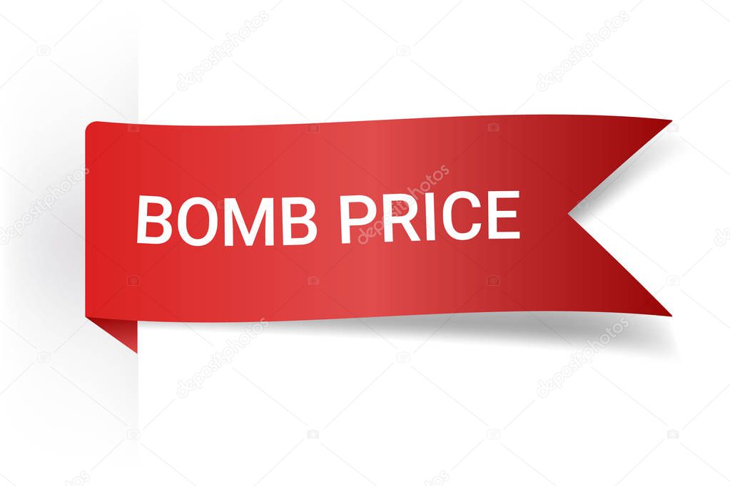 Bomb Price Realistic Detailed Curved Paper Banner. Ribbons With Space For Text. Isolated On White Background. Vector Illustration. Design Elements.