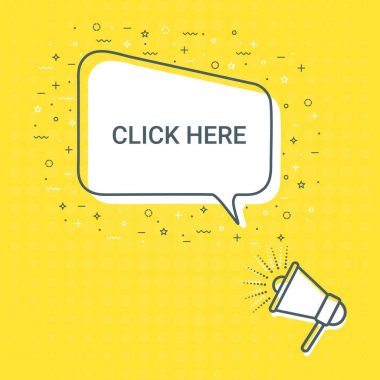 Megafon Ile tıklayınız konuşma kabarcık. Hoparlör. Baskılar ve poster, Menü tasarım, mağaza kartları, Cafe, Restoran rozetleri, Etiketler, Paketleme vb Promosyon pazarlama Için çizimler.