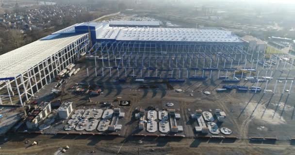 Vista de la construcción desde arriba, proceso de construcción, empresa de construcción, proceso de construcción de edificios — Vídeos de Stock