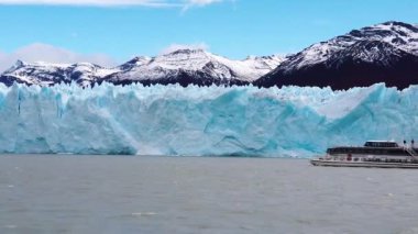 Gri Buzul Patagonya ağır çekim, Gri Göl 'ün Panoramik Görünümü, Patagonya, Şili