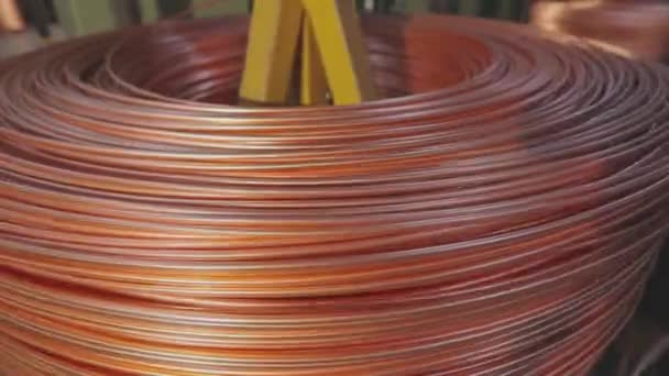 Copper cable, a coil of copper cable. Copper cable manufacturing — Stock Video