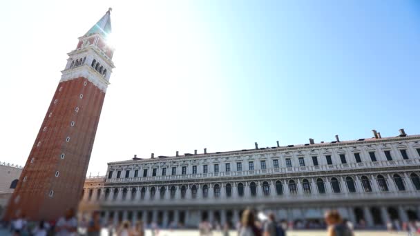 Campanile in Piazza San Marco, Piazza San Marco, Venetië, Italië. Toeristen op het San Marco plein in Venetië — Stockvideo
