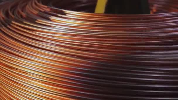 Clodeup Coils of copper cable reels wire industry. Modern cable factory. Production of cable. — Stock Video