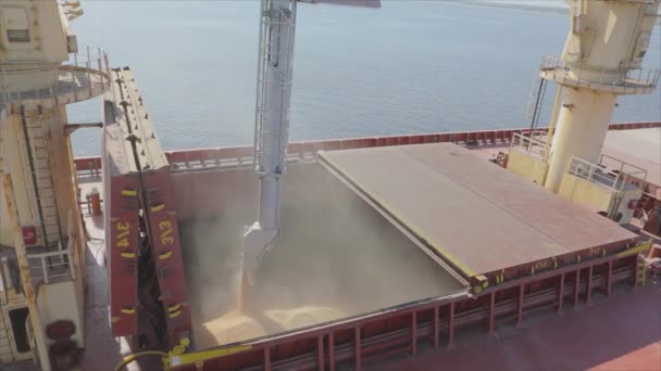 Nakládka obilí na nákladní loď pro přepravu po moři. Loď je v přístavu naložena pšenicí. Vývoz pšenice. Vývoz z moře. Zemědělství — Stock video