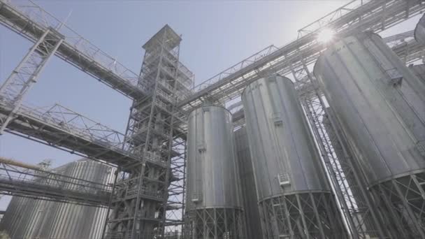 Silos para almacenar grano, silo, elevador de grano moderno grande — Vídeo de stock