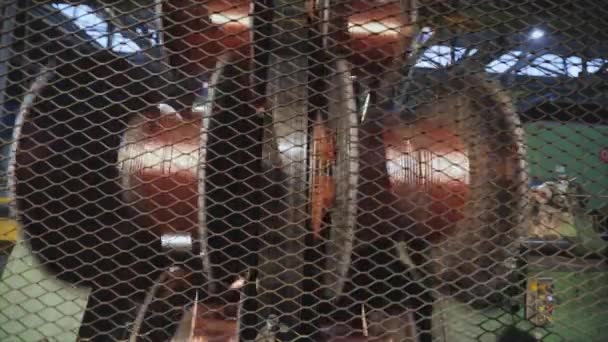 Fábrica de cables. Fabricación de cables, hilado de un gran mecanismo en una fábrica — Vídeo de stock