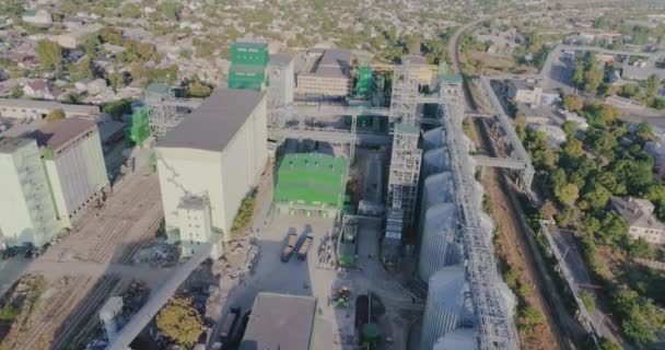 Grain elevator aerial view, steel grain elevator. Industrial Grain Storage — Stock Video