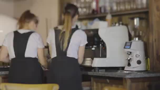 Babski barista przygotowuje kawę. Przygotowywanie kawy — Wideo stockowe