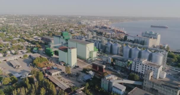 Grain elevator aerial view, steel grain elevator. Industrial Grain Storage — Stock Video