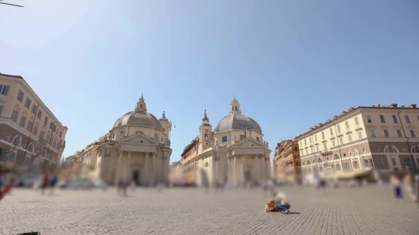 Piazza del Popolo的总体规划，背景为圣玛利亚教堂，意大利罗马 — 图库视频影像