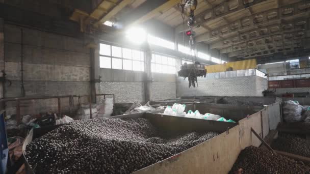 Grue électromagnétique à billes métalliques, avec grues électromagnétiques mobiles, production de billes, fabrication de roulements. — Video