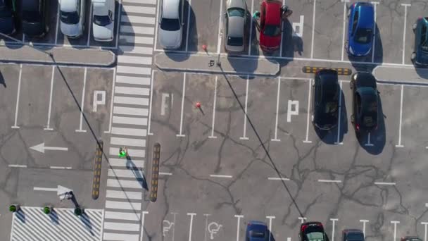 Parking top view, park near the store, large parking for cars — Stock Video