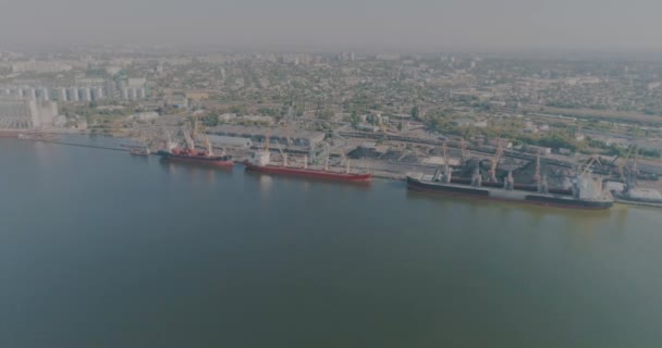 Grande porto marítimo industrial, porto marítimo com guindastes portuários — Vídeo de Stock
