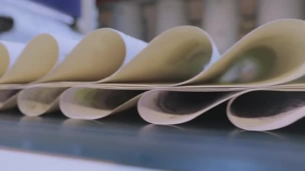 Cinta transportadora de papel pintado, papel pintado no tejido en la línea transportadora, interior industrial — Vídeo de stock