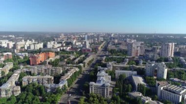 Havadan Harkov 'un panoramik görüntüsü. Harkov, Ukrayna. Gökyüzünden büyük bir şehir