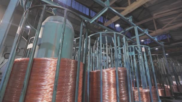 Inside cable manufacturing workshop, industrial interior. Copper cable manufacturing, — Stock Video