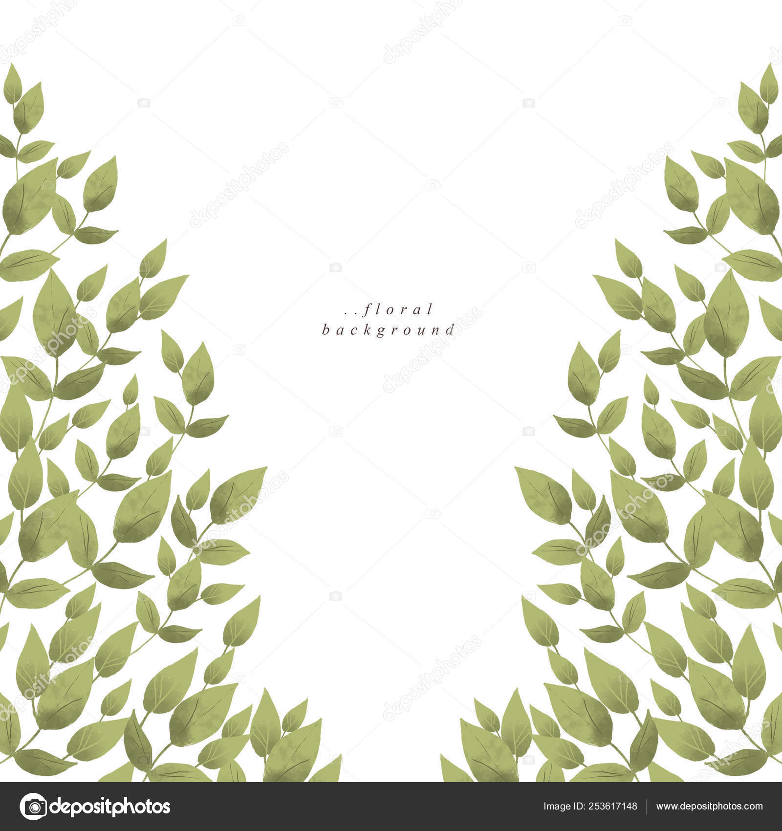 Watercolor Floral Greenery Leaves White Background Stock Photo