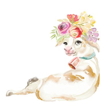 Çiçek, çiçek çelenk, buket ve çan ile bağlı yay ile Sevimli suluboya