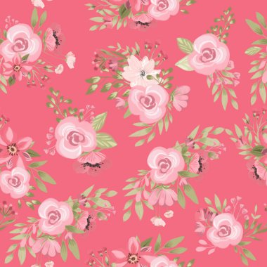 Pembe arka planda suluboya çiçekler ile güzel Dikişsiz tileable desen
