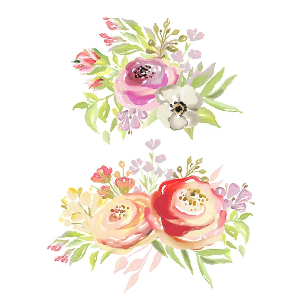 Belles Fleurs Aquarelle Bouquets Ensemble — Photo