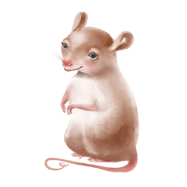 Carino Mano Disegnato Mouse Sfondo Bianco — Foto Stock