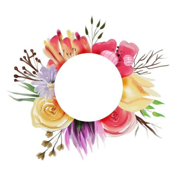 Schöner Runder Blumenrahmen Mit Kopierraum Auf Weißem Hintergrund — Stockfoto