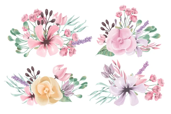 Krásné Starožitské Divoké Kytice Květinové Bezešvé Vzory Bílém Pozadí — Stock fotografie