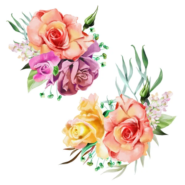 Mooie Aquarel Kleurrijke Bloemen Geïsoleerd Witte Achtergrond — Stockfoto