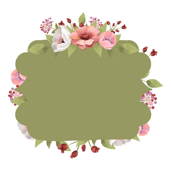 Watercolor Floral Frame Teal Vintage Rose Flowers Arrangement — Stock Photo, Image