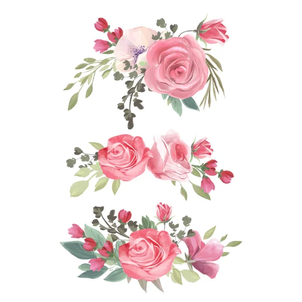 Aquarellblumen Arrangement Mit Niedlichen Vintage Rosenblüten — Stockfoto
