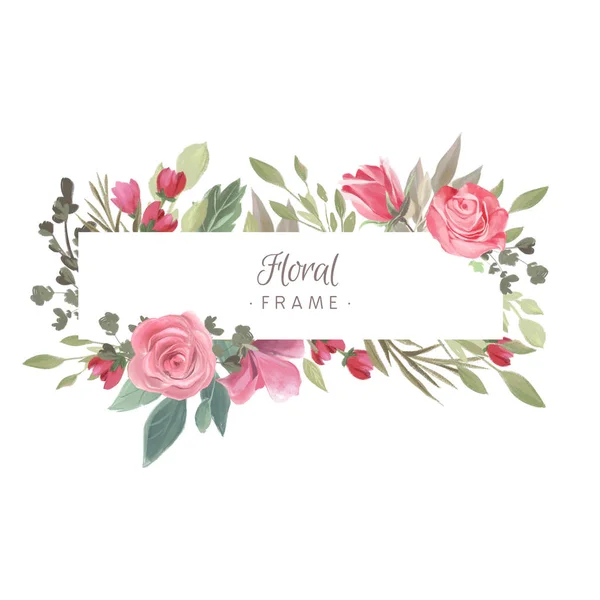 Akvarell Blommig Ram Teal Med Vintage Ros Blommor Arrangemang — Stockfoto