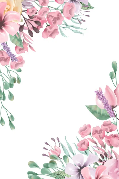 Mooi Kader Met Bloemen Witte Achtergrond — Stockfoto