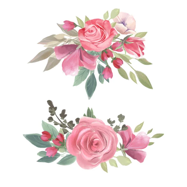 Aquarel Bloemen Regeling Met Schattige Vintage Roze Bloemen — Stockfoto